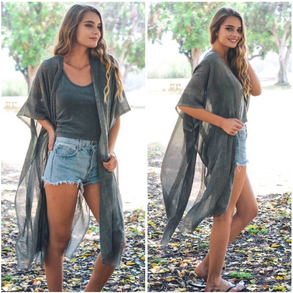 Accessories - Charcoal Woven Long Tribal Kimono Wrap